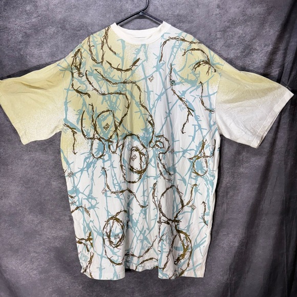 Y2K Rocawear Barbed Wire All Over Print Graphic T-Shirt Mens 3XL 4XL Front Line - Picture 1 of 15